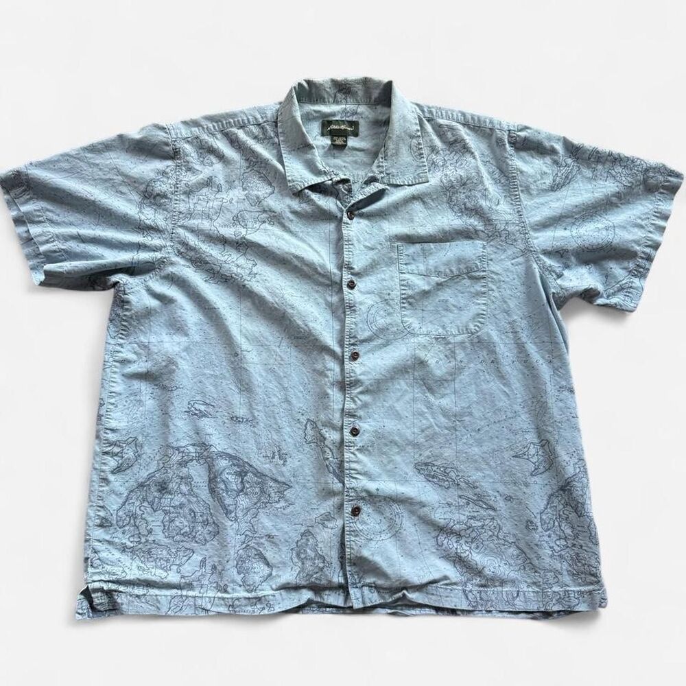 Vintage Eddie Bauer blue cotton & tencel button-up shirt topographic size XL